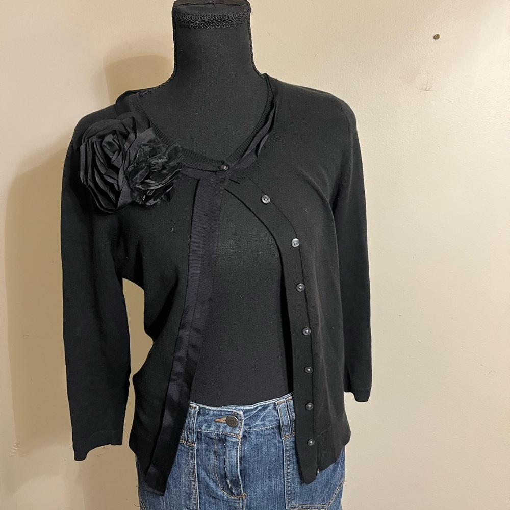 The Limited Black Floral Accent Cardigan